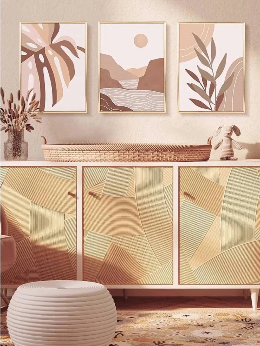 Boho Abstract Botanical and Landscape Wall Art Set Blush Gold Tones 12x16 Decor